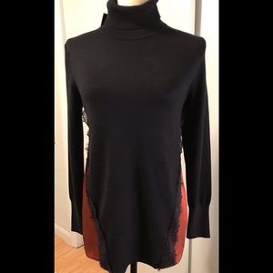 NWT DKNY Navy Blue & Burnt Orange Lace turtleneck.